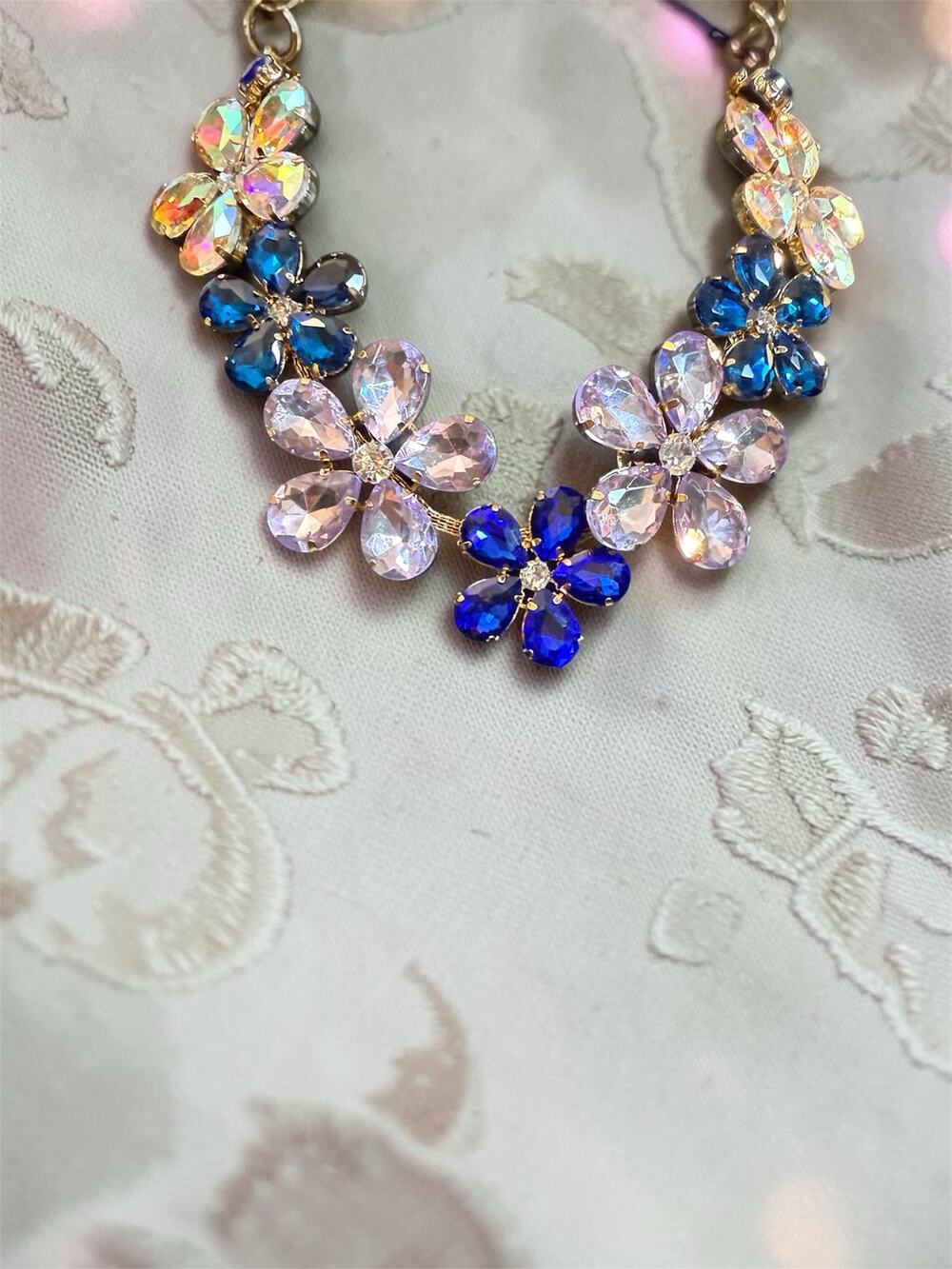 Floral Statement Necklace Gold Tone